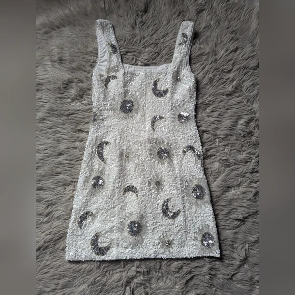 NWOT Show Me Your Mumu Lets Go Mini Dress in White Celestial Sequins